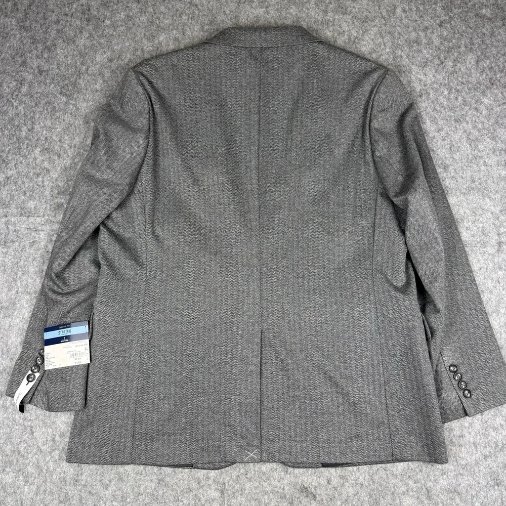 NEW $168 Stafford Men Blazer 46 Short Gray Herringbone Stretch Sport Coat Jacket